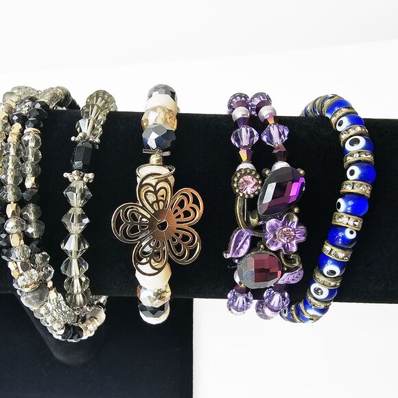 Bundle of 8 Wearable Beaded and Rhinestone Fashion Bracelets - Picture 4 of 8